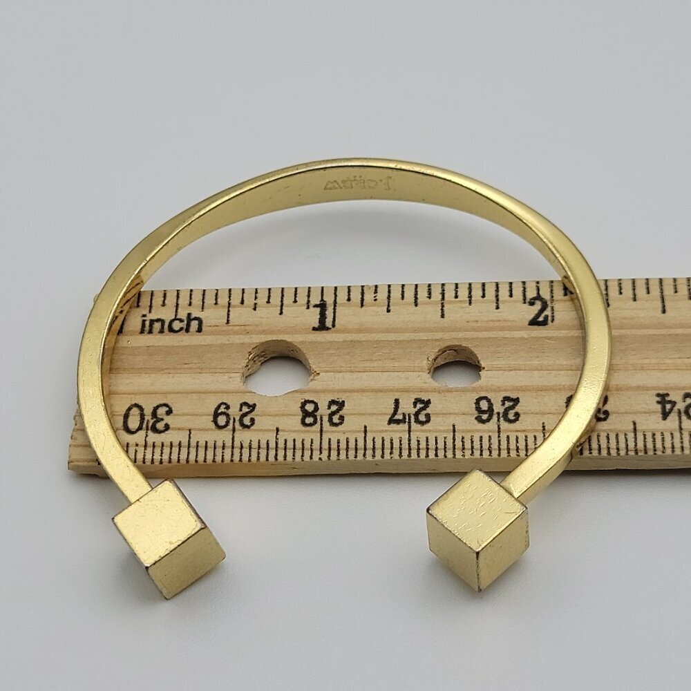 J. Crew Gold Tone Cube Charm Open Cuff Bracelet 6 Inches Size Small - Picture 9 of 11
